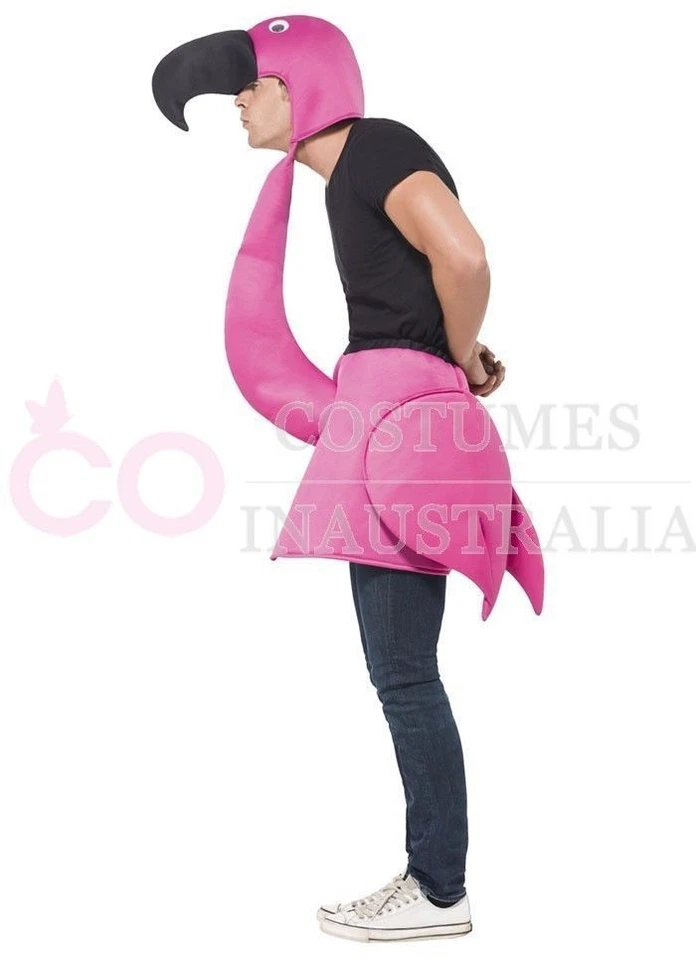 Adult Flamingo Bird Costume Unisex Mens Ladies Animal Zoo Party Pink Fancy Dress - Image 4 of 4