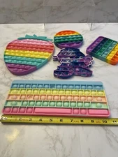 Rainbow Push Pop Bubble It Sensory Fidget Toy Stress Relief popit 5 Pc Bundle