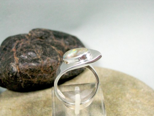 Sterling Silver Opal Ring - Handmade Ring Bezel Setting Australian Opal Ring - Zdjęcie 5 z 12