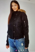Jack Wills Women’s Isla Bomber Parka Jacket Black Size 16 New With Tags