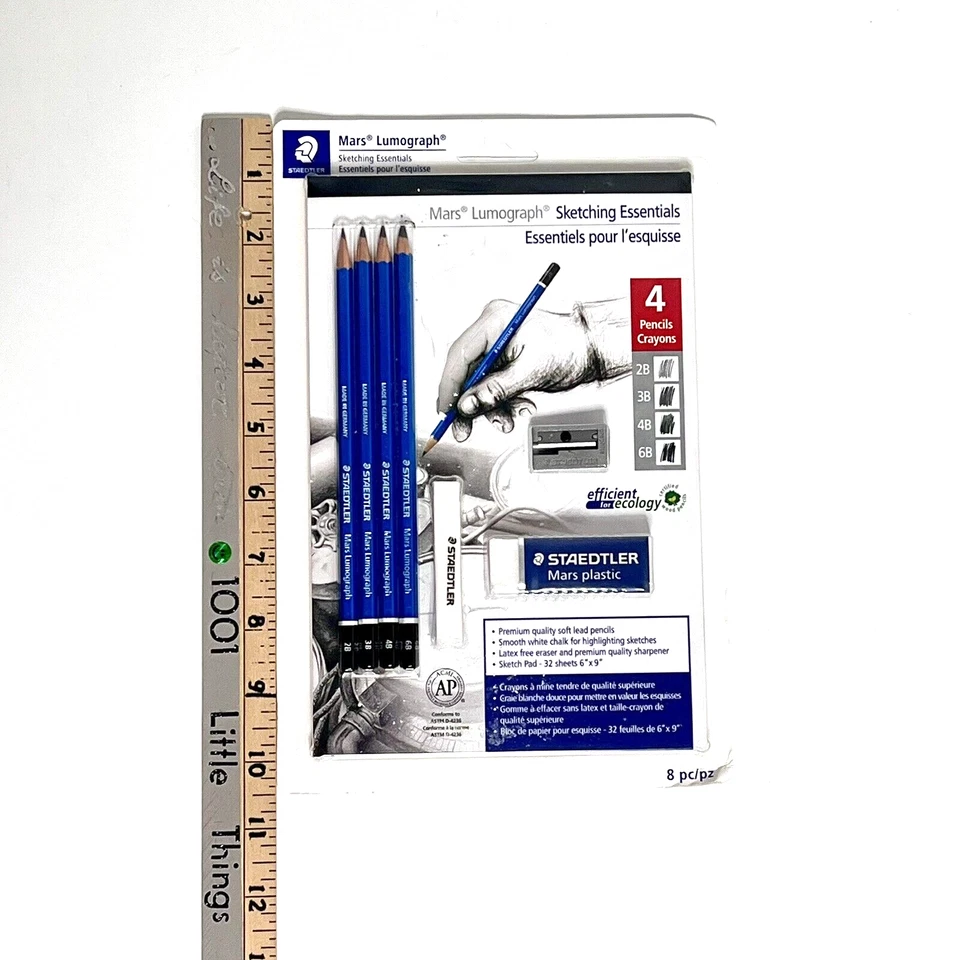 STAEDTLER MARS LUMOGRAFÍA DIBUJO ESENCIAL Lápices Almohadilla 8 Piezas Arte Dibujo Set Foto 3 de 4
