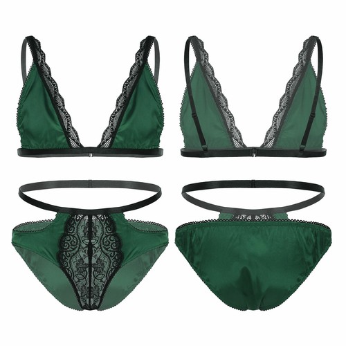 Juego de lencería de encaje Sissy para hombre con correas cami sujetador en la parte superior tanga travesti bragas - Imagen 33 de 100