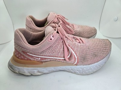 Nike React Infinity Run Flyknit 3 Shoes Womens 9 Pink Glaze Running Gym Sneakers