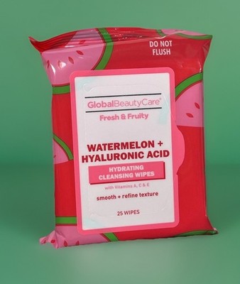 Global Beauty Care Core Watermelon Scent Hyaluronic Acid Face Wipes 25ct New