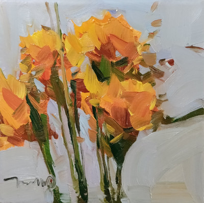 Oil Painting Jose Trujillo Yellow Flowers Floral Fauvism Joyful Tranquil Boho