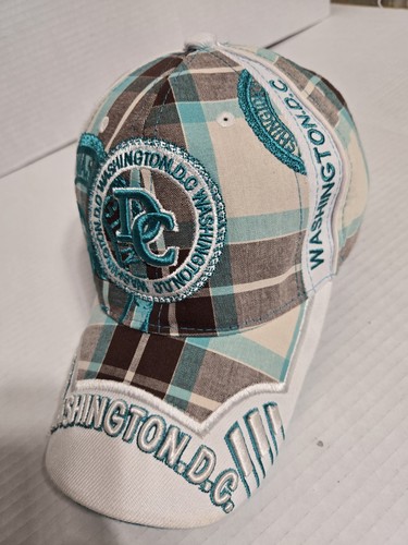 Men's Baseball Cap City Hunter USA Washington DC Teal & Brown Plaid / Adjustable - Picture 1 of 8