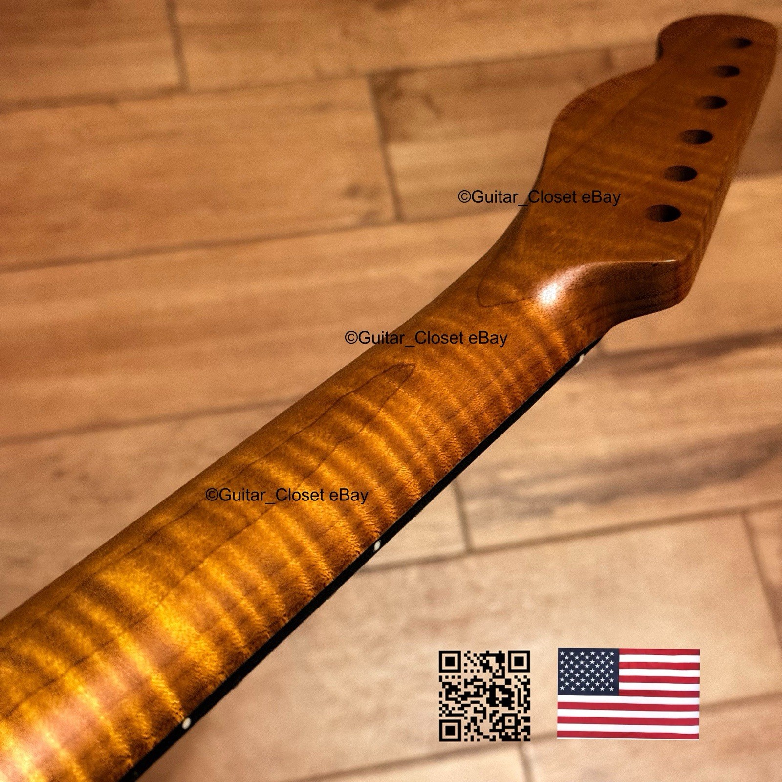 Roasted Flame Maple Rosewood Tele Neck Satin Fits Warmoth & Fender Body TR2G