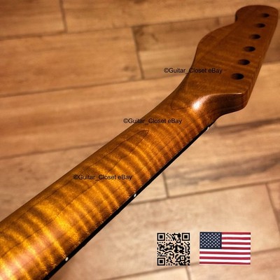 Roasted Flame Maple Rosewood Tele Neck Satin Fits Warmoth Telecaster Body TR2G