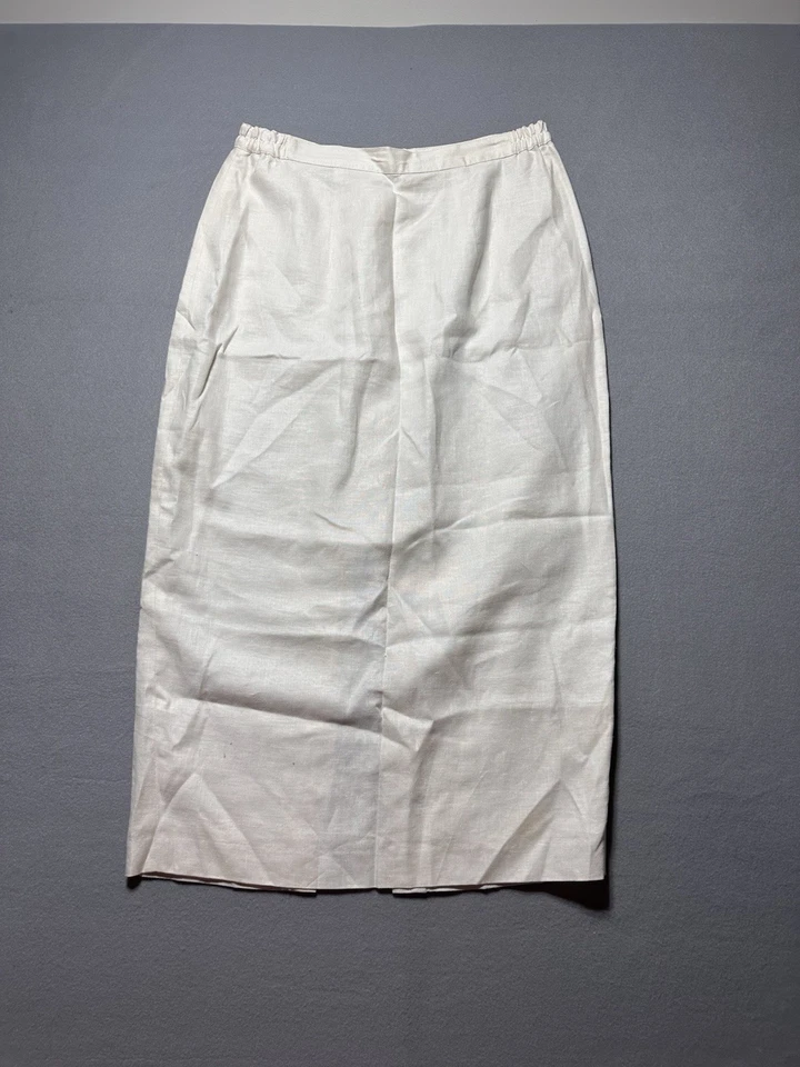 Falda Cache 100 % lino talla 14 MIDI forrada a lápiz marfil cápsula carrera abertura trasera Foto 2 de 4