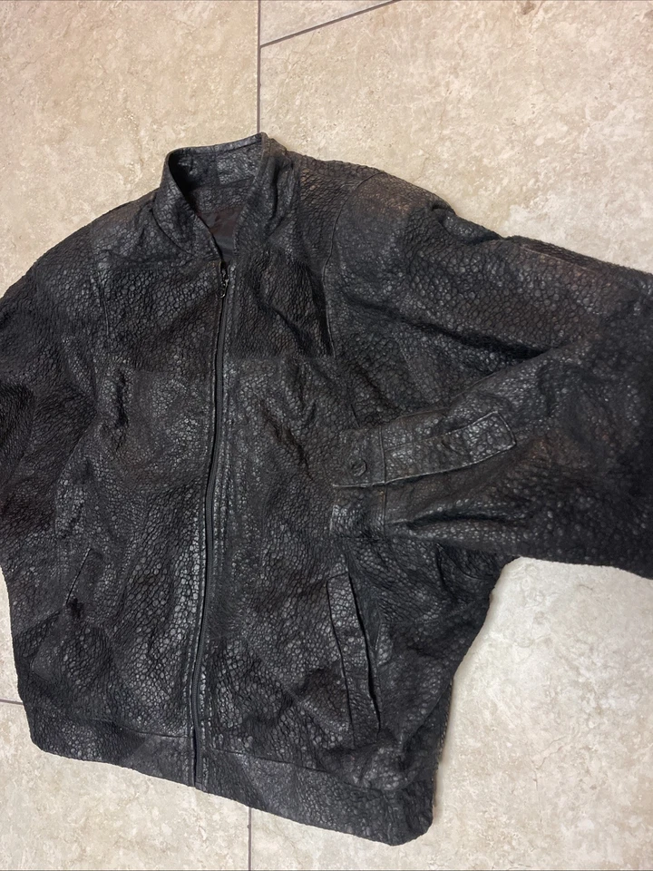 Chaqueta bomber vintage de cuero patchwork 42 años 70 80 punk para mujer negra exótica Foto 2 de 4