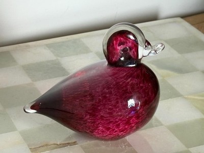 Vintage Wedgwood Glas Ente Briefbeschwerer - Cranberry Rosa mundgeblasen Kunstglas