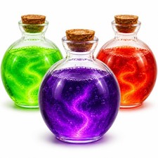 3Pcs Halloween Potion Bottles Glass Decor w/ Cork Stopper for Wizard Party Props
