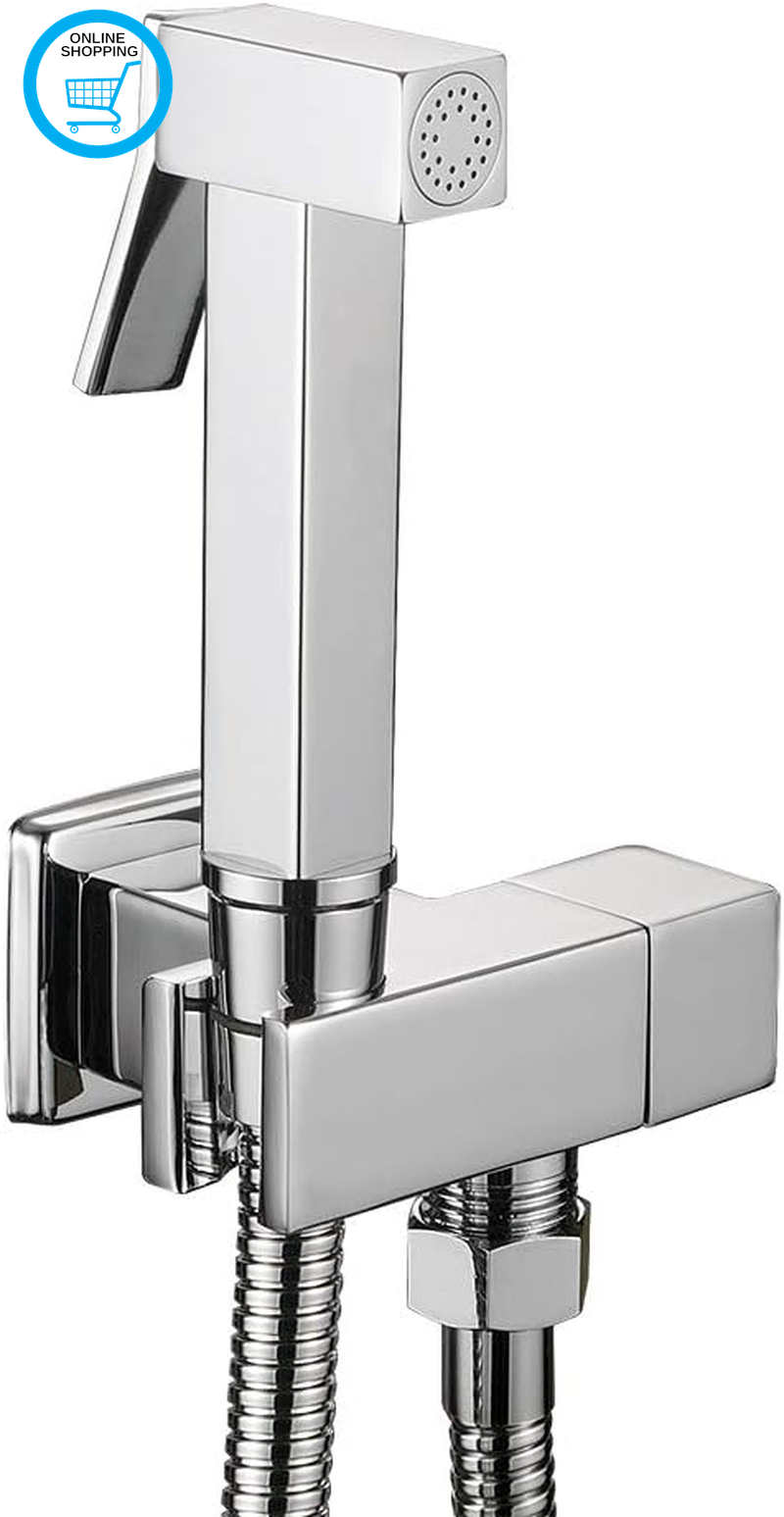 Square Chrome Wall Mount Toilet Douche Muslim Bidet Shattaf Shower Spray Brass K