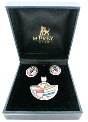 RARE, MICHAELA FREY, ''FIFTH AVENUE'', ENAMEL, PENDANT & EARRINGS, RETIRED 2002