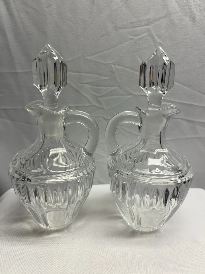 ¡Par de cuevas de cristal con huella digital vertical Princess House vintage con tapones! Bonito Foto 2 de 4