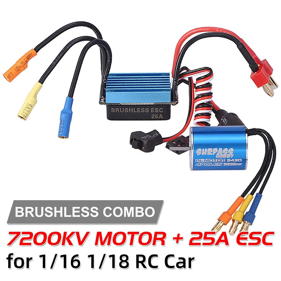 SURPASS 7200KV Sensorless Brushless Motor & ESC for 1/16 1/18 HSP Tamiya RC Car - Image 2 of 4