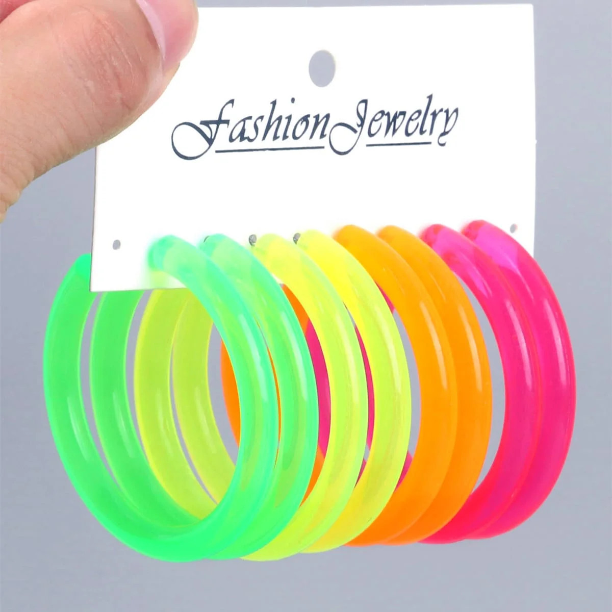 Hoop Earrings 4PCS Neon Color Round Fluorescent Large Circle Punk Women Set-image