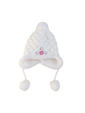 Adorable Girls  Winter Hat   White, Warm, with Cute Pom-Poms  Pink Flower