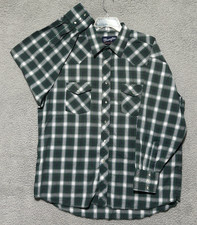 Vintage Wrangler Western Shirt XL X-long Tails Pearl Snap Plaid Cowboy Rodeo USA