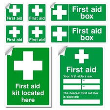First Aid Safety Signs 8 Pack Self Adhesive Vinyl Stickers Mixed Design Kit