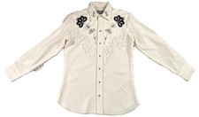 Vintage H BAR C US Men s 15.5 M Ivory Fringe Tassel Floral Western Snap Shirt