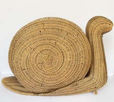 Vintage MCM Snail Woven Wicker Basket LARGE 24 Magazine Rack Storage