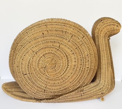 Vintage MCM Snail Woven Wicker Basket LARGE 24  Magazine Rack Storage