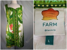 Farm Rio Fresh Forest Scarf Sweetheart Neck Minidress Sleeveless Women L Linen 