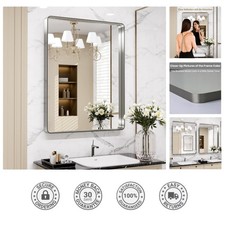 Durable 24x30 Inch Rounded Rectangle Bathroom Mirror - Brushed Nickel Frame