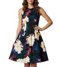 VINCE CAMUTO Fit & Flare A-Line Dress PONTE KNIT PLEATED Large Floral Abstract 4