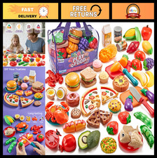 Kids Pretend Play Food Set, 78Pc Cutting Toy Kitchen Food with Storage Bag