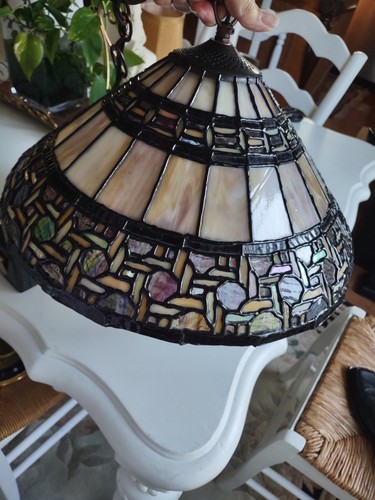 Vintage Deko Tiffany Stil Buntglas hängende Pendelleuchte groß 16" - Bild 11 von 11