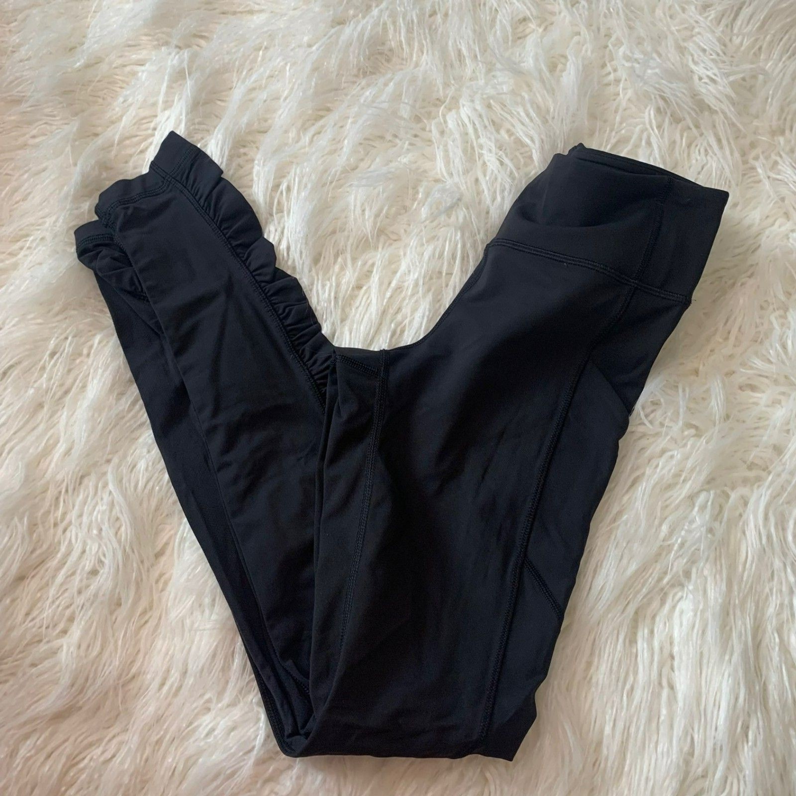Lululemon Basic Black Sheer Ruffled Side Full Len… - image 1
