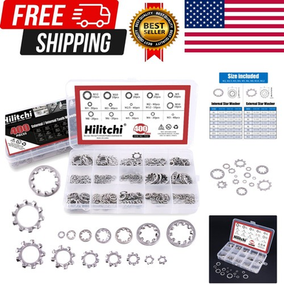 #ad 400 Pcs 304 Stainless Steel External Internal Tooth Star Lock Washers Assortm... $25.89