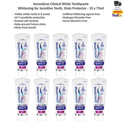Sensodyne Clinical White Toothpaste for Sensitive Teeth, Stain Protector 10x75ml