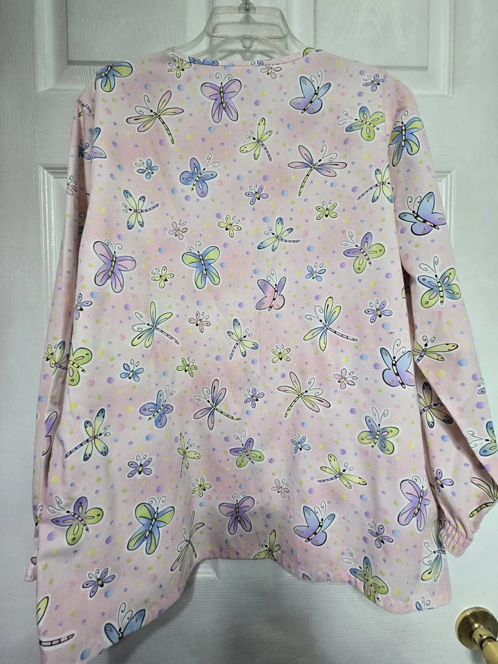 Scrub HQ Scrub Top Size M-VIBRANT Pink/Pastel Dragonflies-Chest 24" L 27" - Image 2 of 4