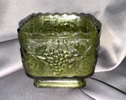 VTG Green Candy Nut Dish Anchor Hocking Pedestal Planter Decor Grapes Leaves