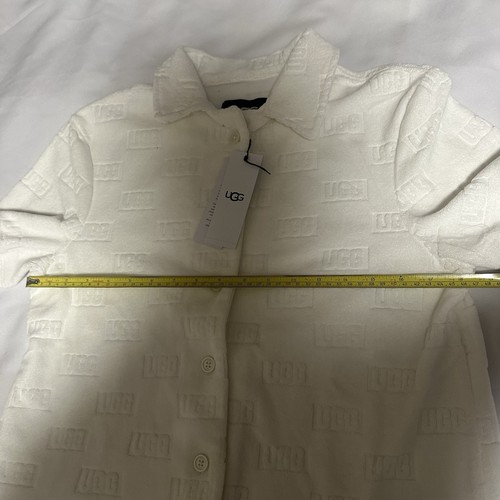 UGG Button Up Collared Top Blouse Shirt Women Size S Cotton short sleeve white - Picture 9 of 18