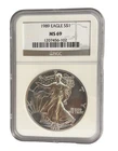 1989 American Silver Eagle $1 Dollar Coin One Troy Ounce 0.999 Fine NGC MS69