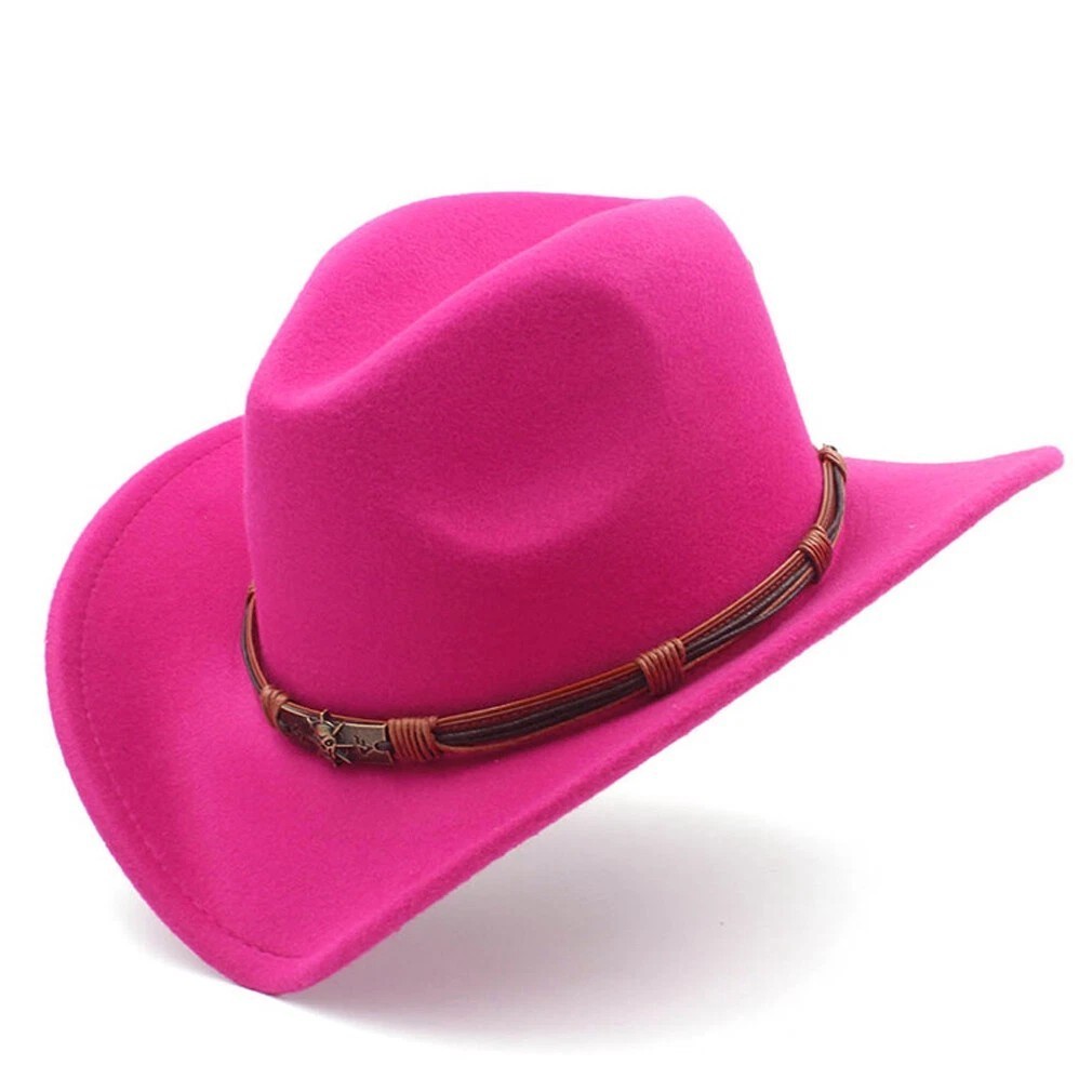 Hot Pink Western Cowboy Cowgirl Hat, Skull Ace Band, Felt  display picture 3
