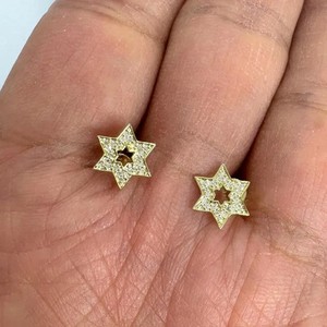 Authentic 1.50Ct Round Cut Real Moissanite Star Of David Earrings 14k Yellow Gold Plated