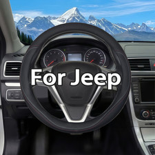 Black Car Steering Wheel Cover For Jeep Compass Wrangler Cherokee 14.5-15 In