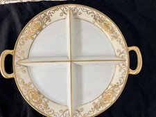 Noritake 16034 Gold Christmas Ball 4-Part Divided Relish Tray Dish w/ Handles