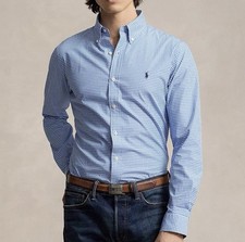 Polo Ralph Lauren Men's Classic fit Light Blue Gingham Button-Down Shirt Med EUC