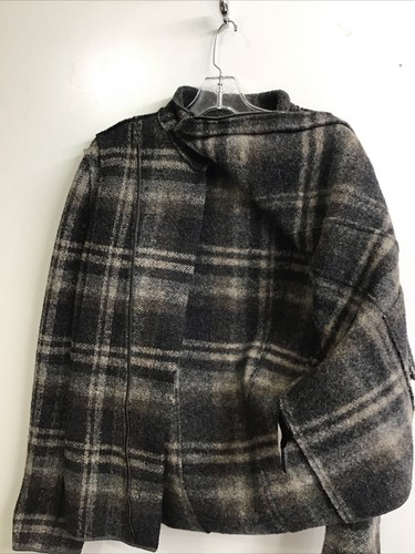 Giorgio Armani Virgin wool Knit Blend Jacket Gray Plaid Off Side Zip Size 54/44 - Picture 12 of 12