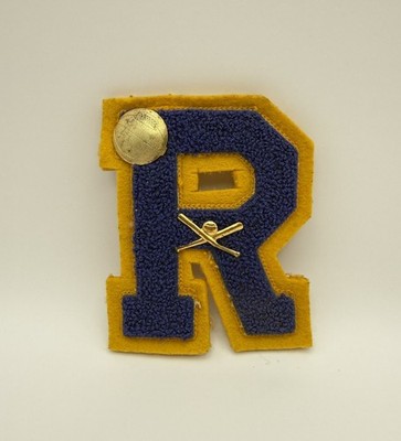 Vintage Jr Varsity Chenille Letterman R Patch & Pins High School Blue Yellow