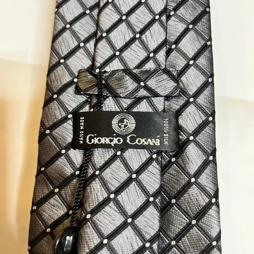 NWT Giorgio Cosani handmade silk necktie black white box pattern GCW468-03 - Afbeelding 5 van 5