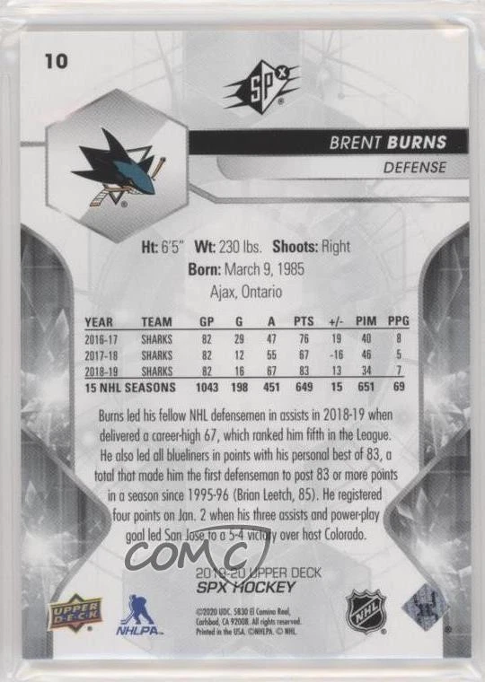 2019-20 SPx /149 Tier 1 Brent Burns #10 - Image 2 of 2