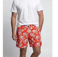 NAUTICA Men's Swim Trunks Board Red Corral Mid Length Sz M Medium Pockets Lined