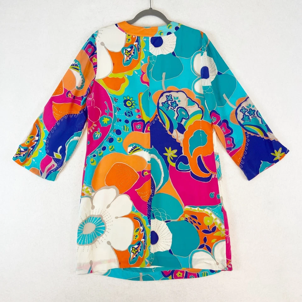 Vestido Trina Turk Seda Para Mujer 12 Multicolor Colorido Floral Retro Años 60 Cambio Foto 2 de 4